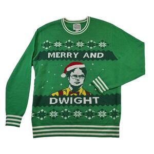 The Office Merry And Dwight Tipsy Elves Green Christmas Sweater XL